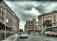 Newport - Queensway with Newport railway station to the left