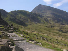 Walkers on the PYG Track with the Crib Goch peak in the background.