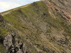 Looking down the Llanberis Pass from the PYG track showing Llyn Peris and Llyn Padarn. 