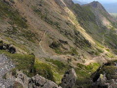 Walkers on a section of the Zig-zag as it makes its way to the summit of Yr Wyddfa. 